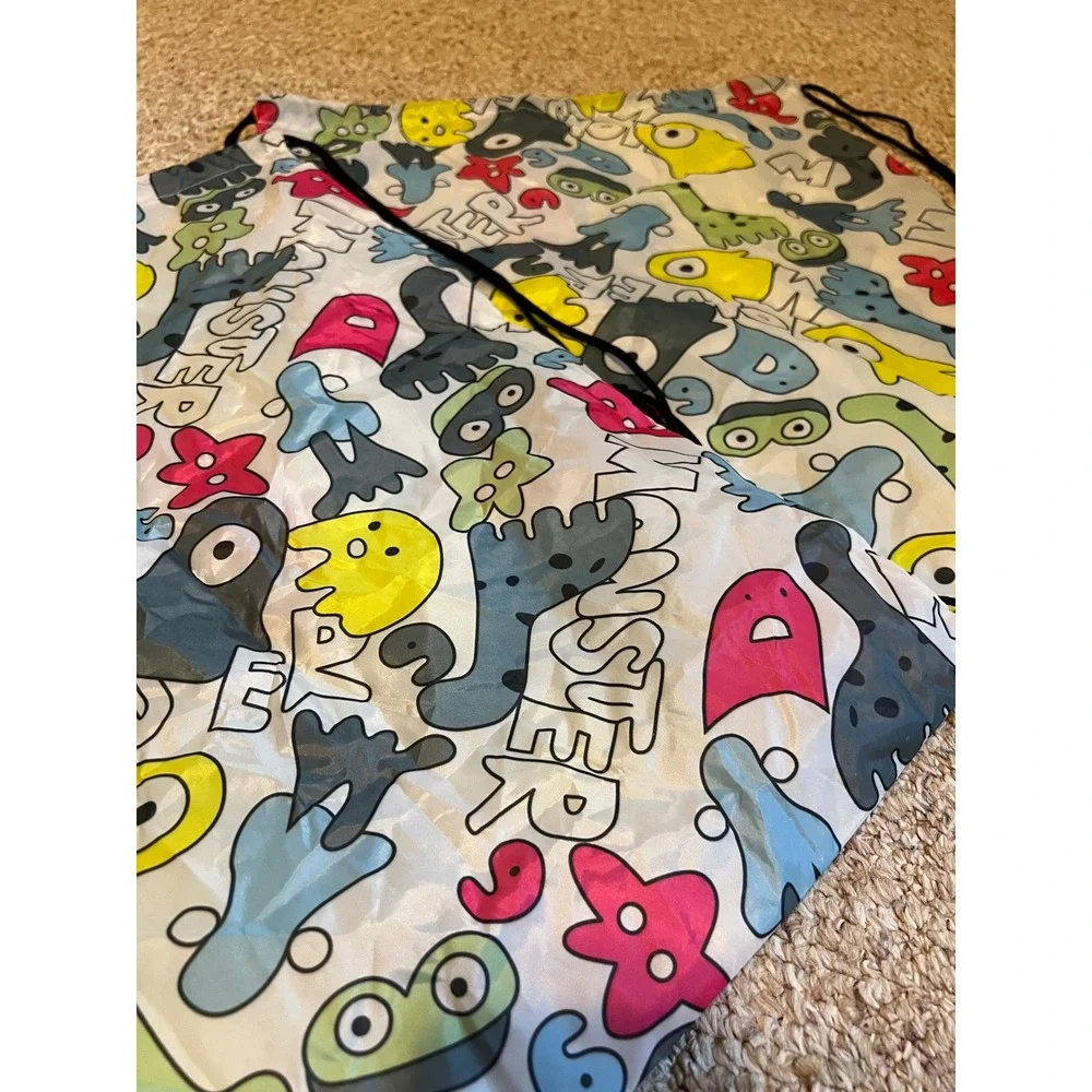 Set of 2 Monster Print Drawstring Cinch Bags Colorful Monster Graphic Backpacks